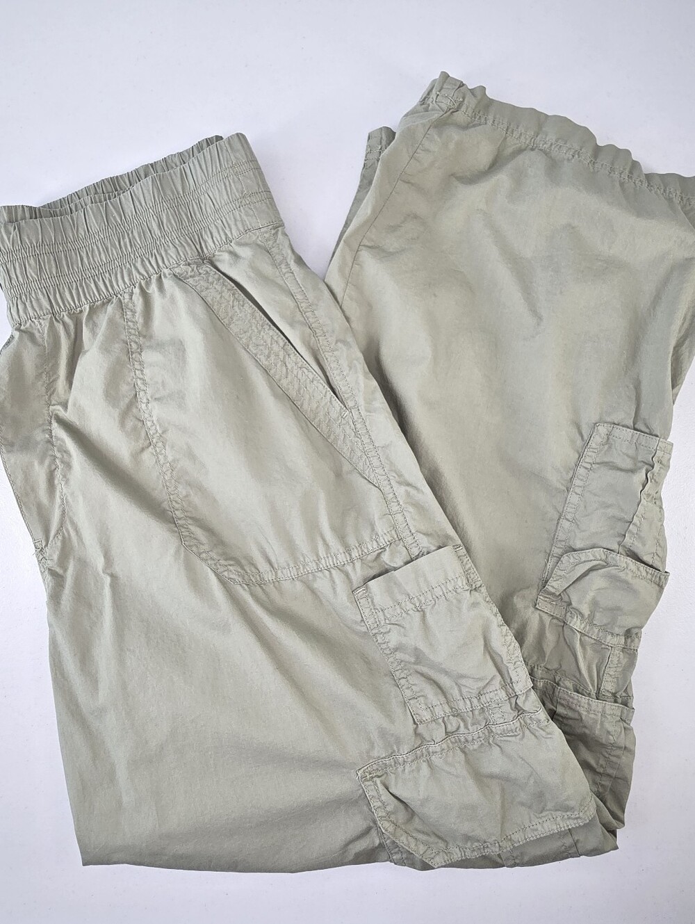 Aerie Easiest Cargo Pants High Waisted Wide Leg Olive Green 100% Cotton Size L - Picture 6 of 11